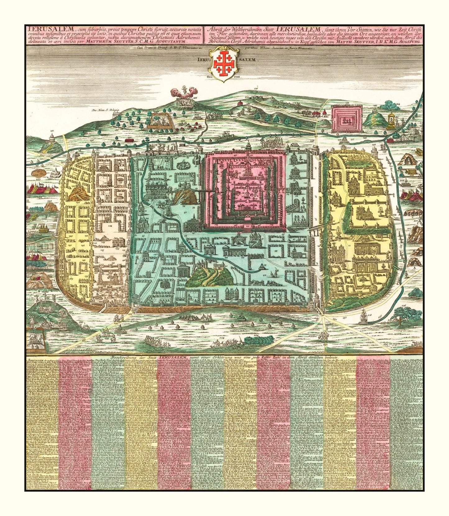Vintage Map of Jerusalem, Israel, 1730