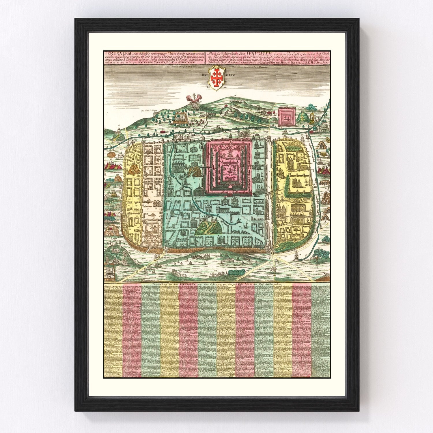 Vintage map of Jerusalem, Israel, 1730