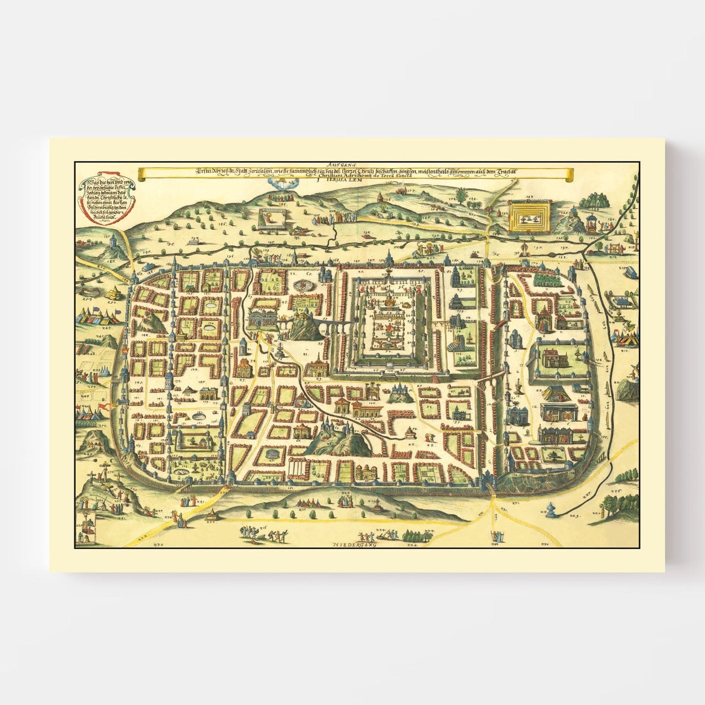 Vintage Map of Jerusalem, Israel, 1736 (Horizontal)