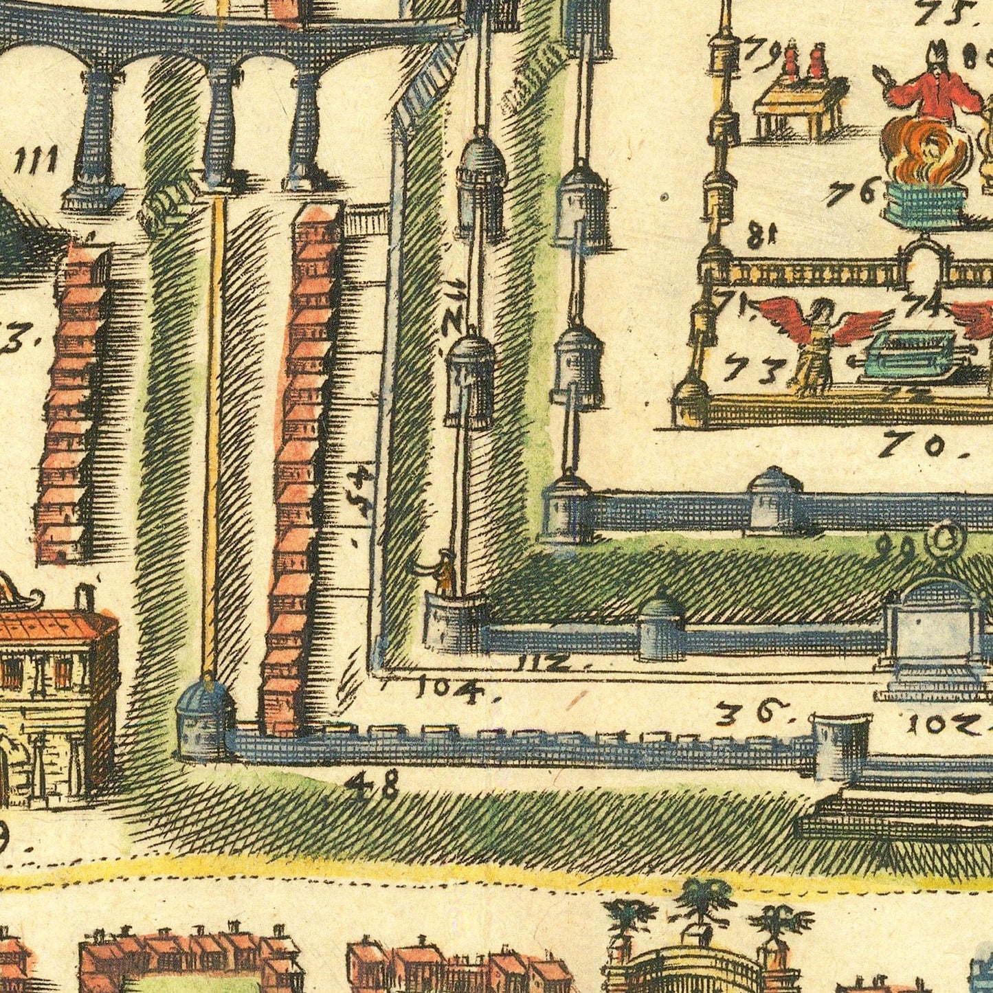 Vintage Map of Jerusalem, Israel, 1736 (Horizontal)
