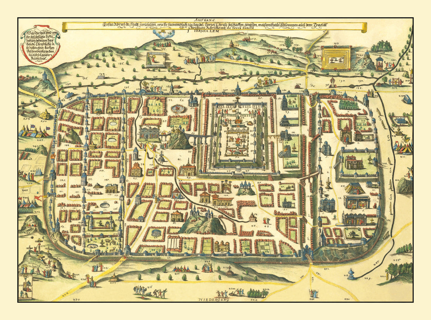 Vintage Map of Jerusalem, Israel, 1736 (Horizontal)