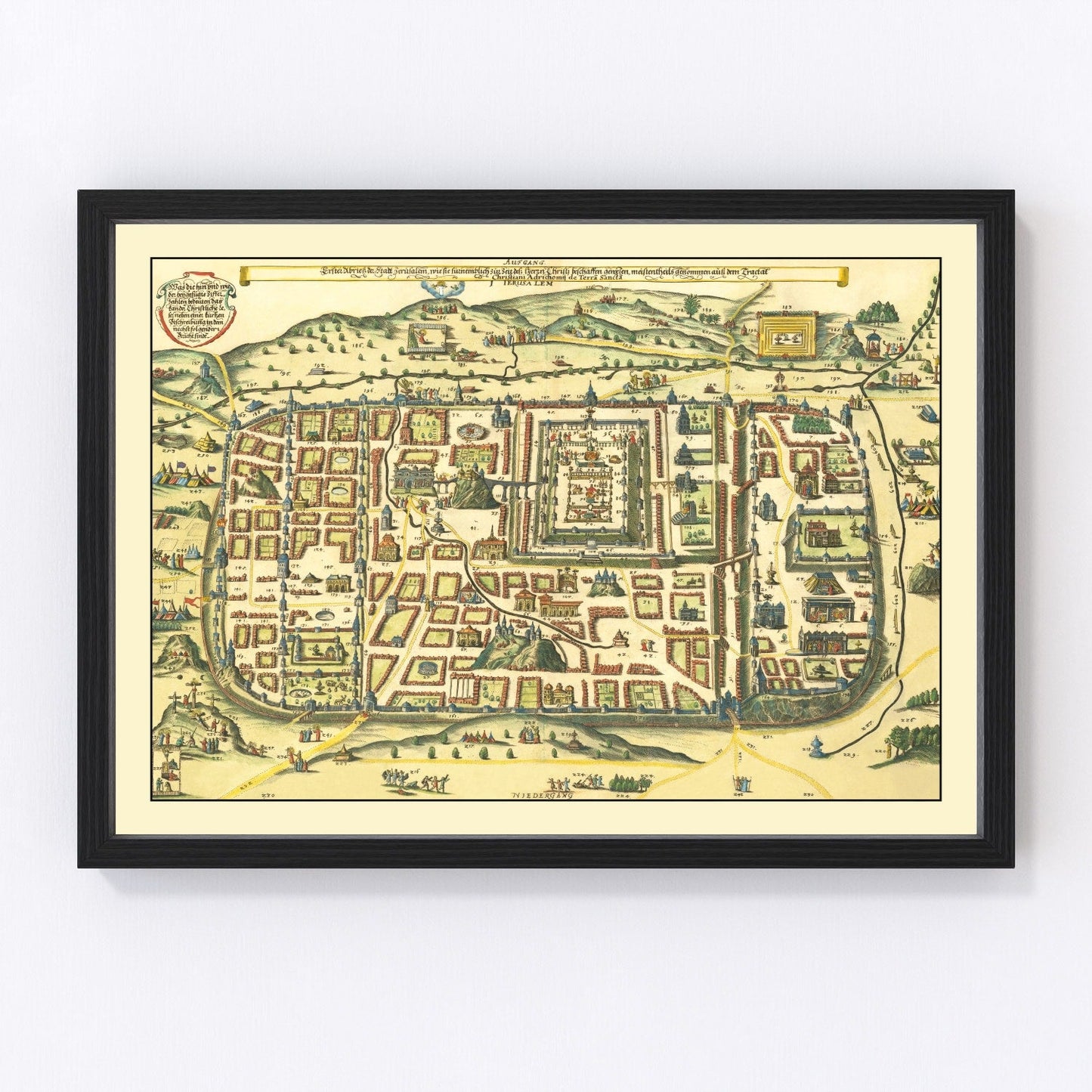 Vintage map of Jerusalem, Israel, 1736