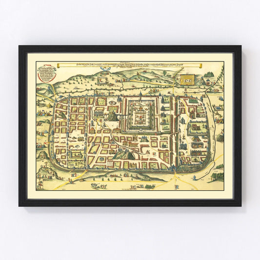 Vintage map of Jerusalem, Israel, 1736