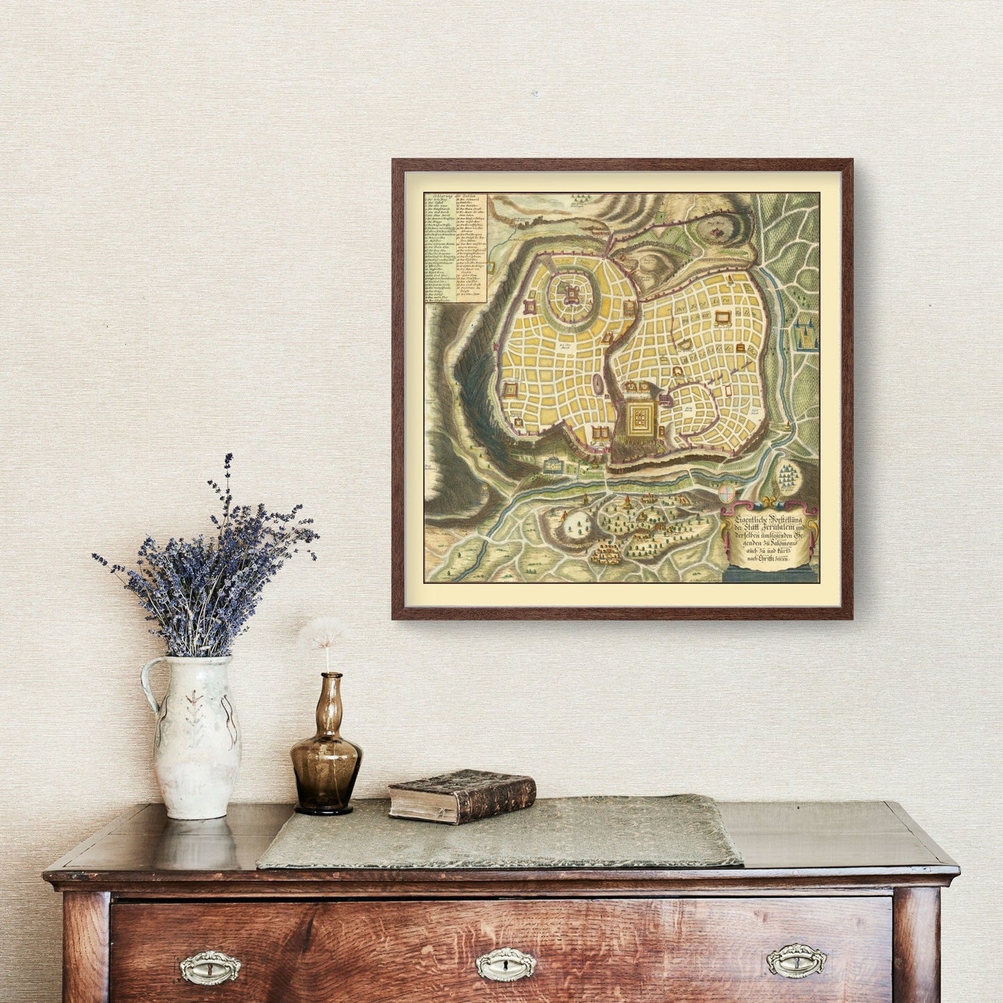 Vintage Map of Jerusalem, Israel, 1736