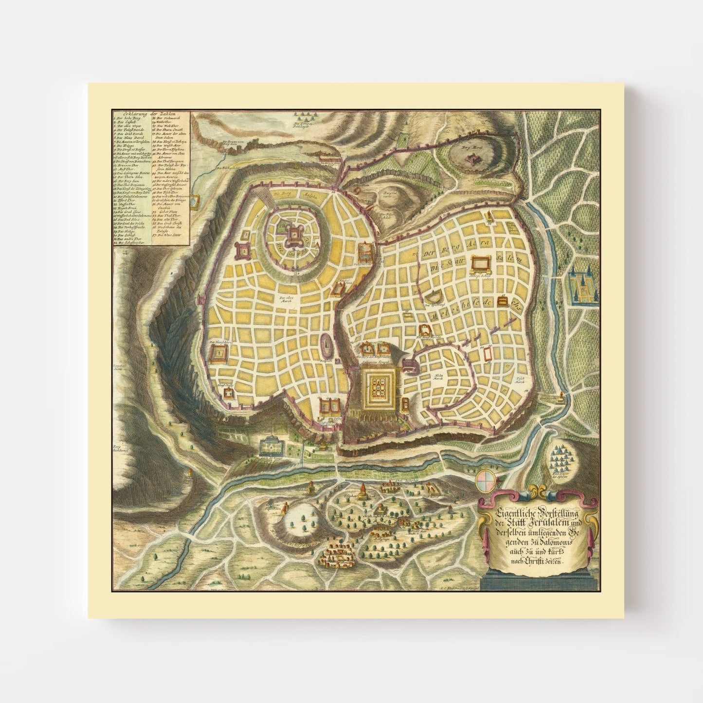 Vintage Map of Jerusalem, Israel, 1736
