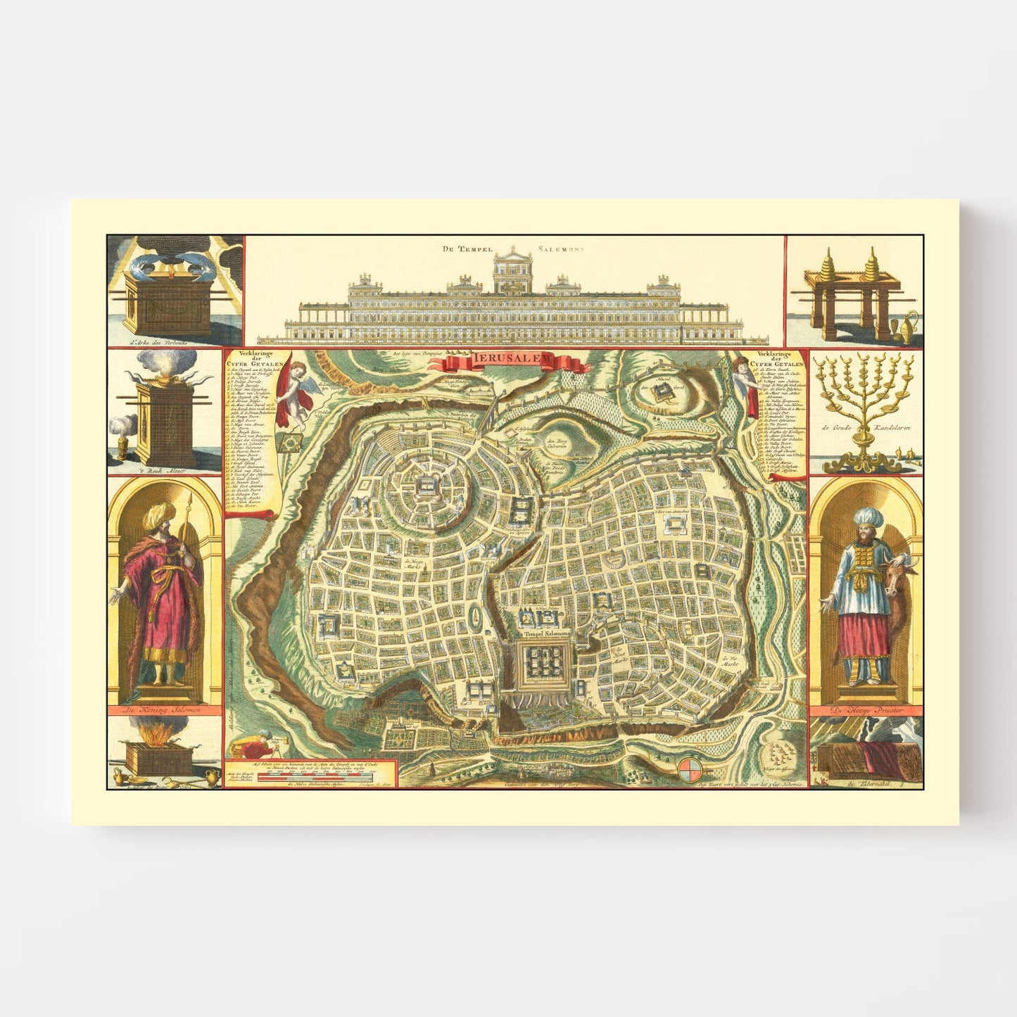 Vintage Map of Jerusalem, Israel, 1740