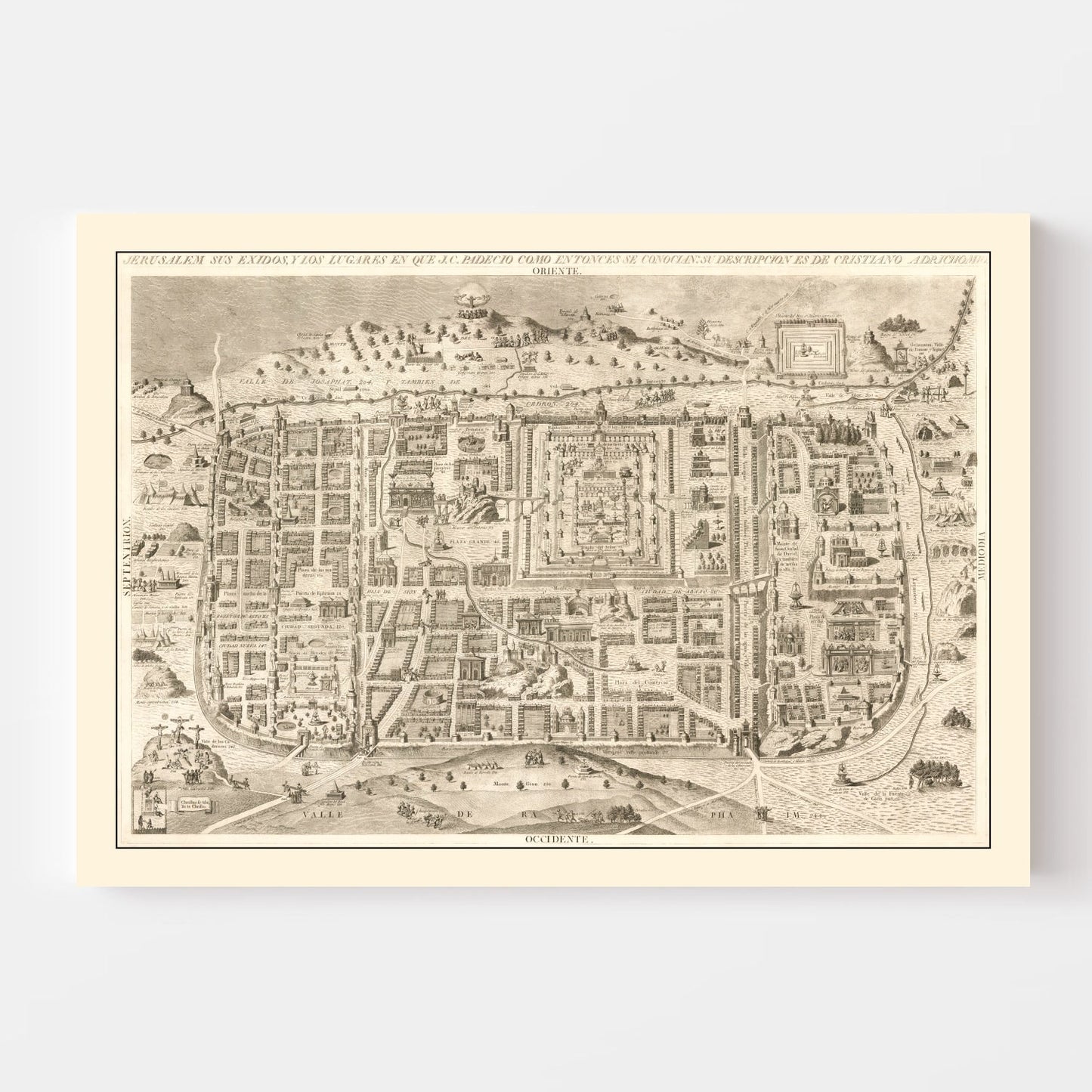 Vintage Map of Jerusalem, Israel, 1800