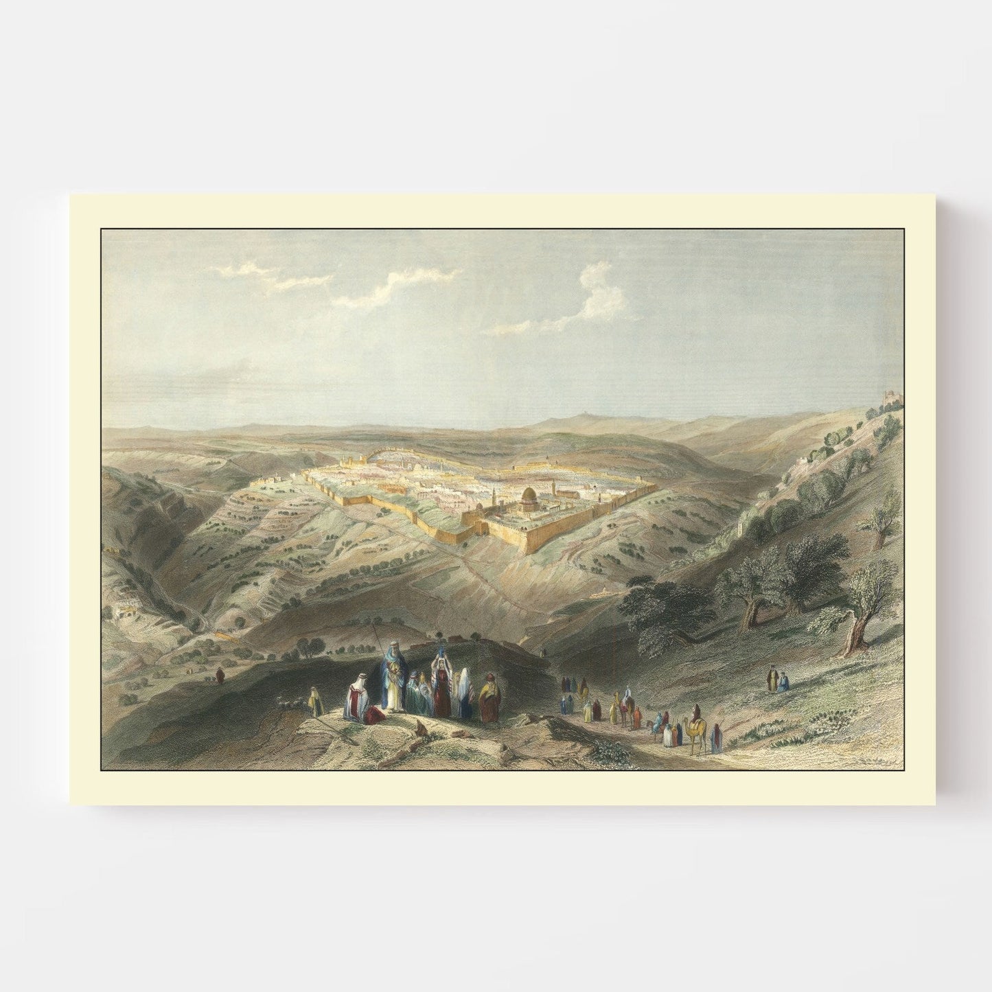 Vintage Map of Jerusalem, Israel, 1847