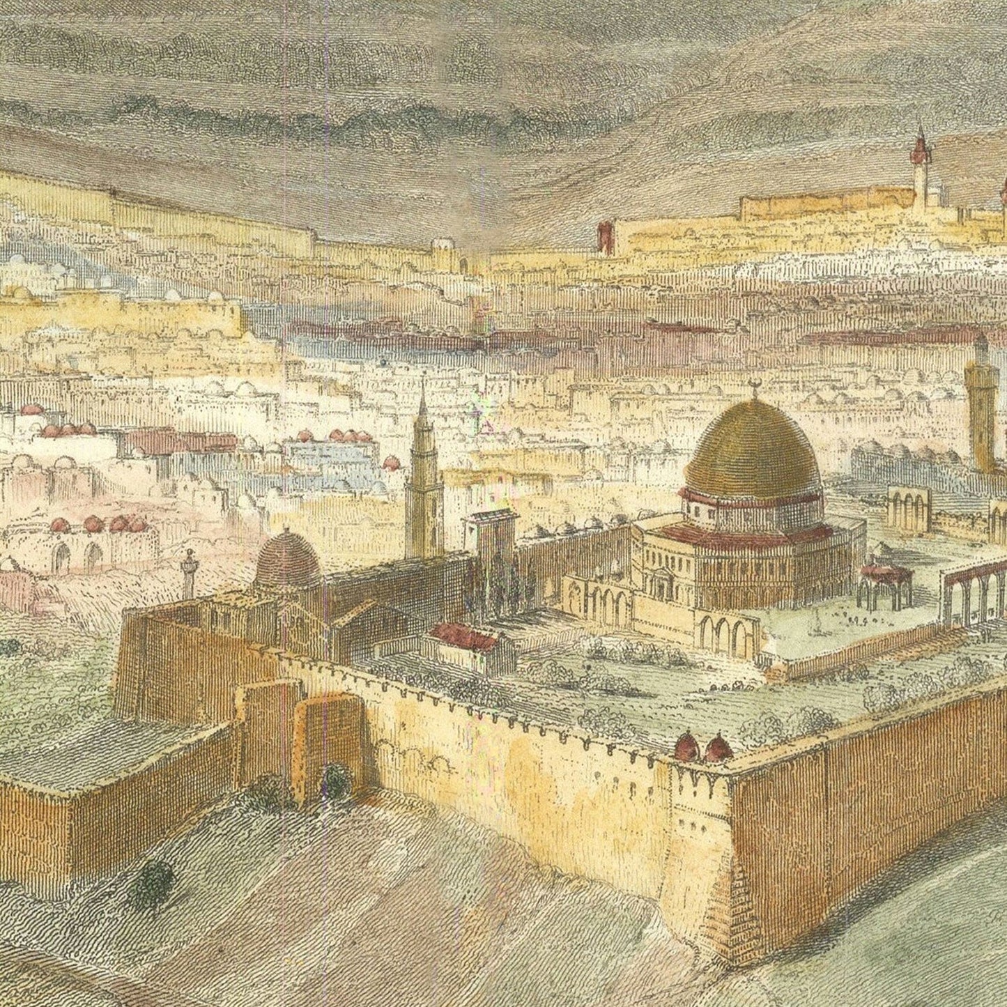 Vintage Map of Jerusalem, Israel, 1847