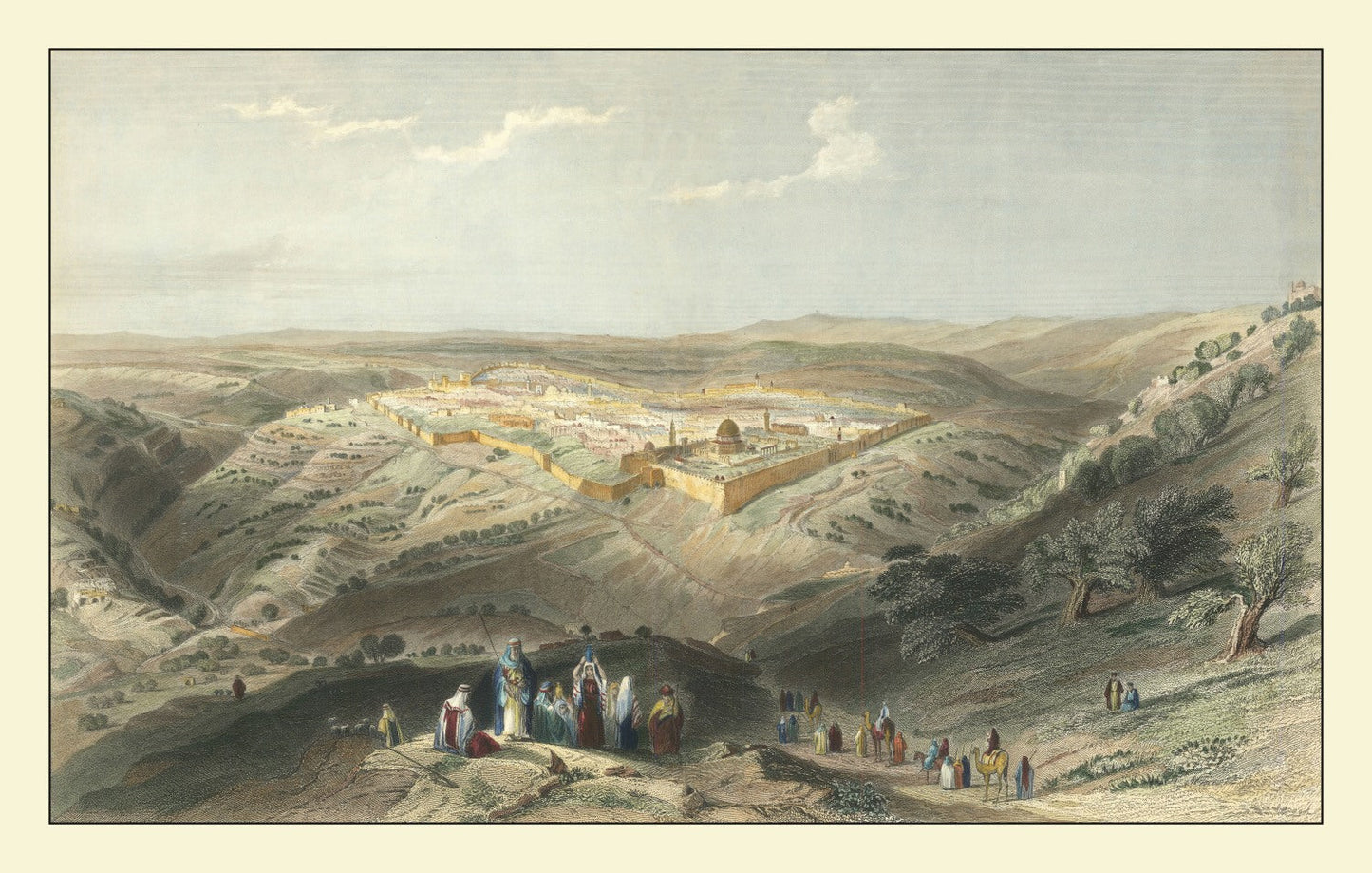 Vintage Map of Jerusalem, Israel, 1847
