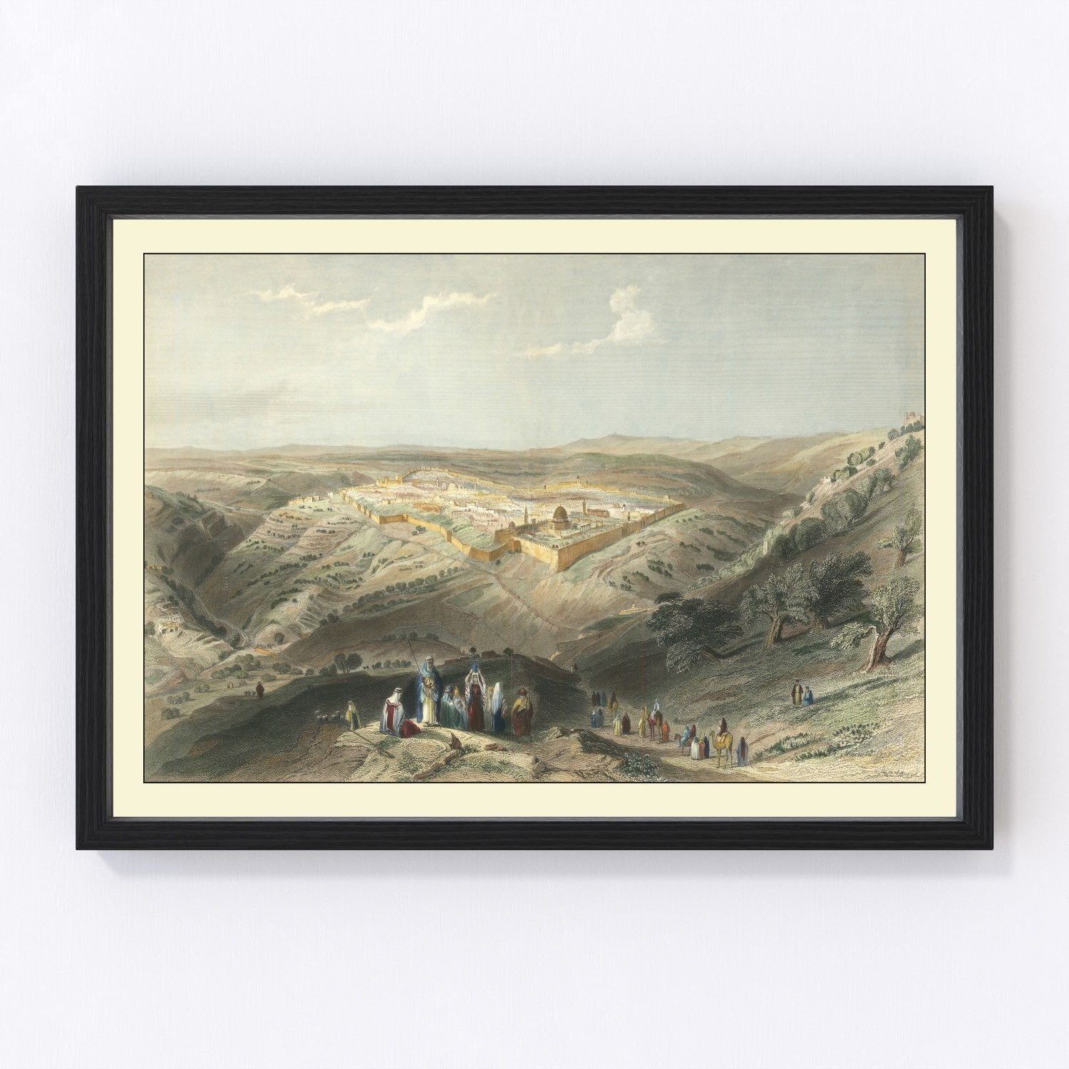 Vintage map of Jerusalem, Israel, 1847