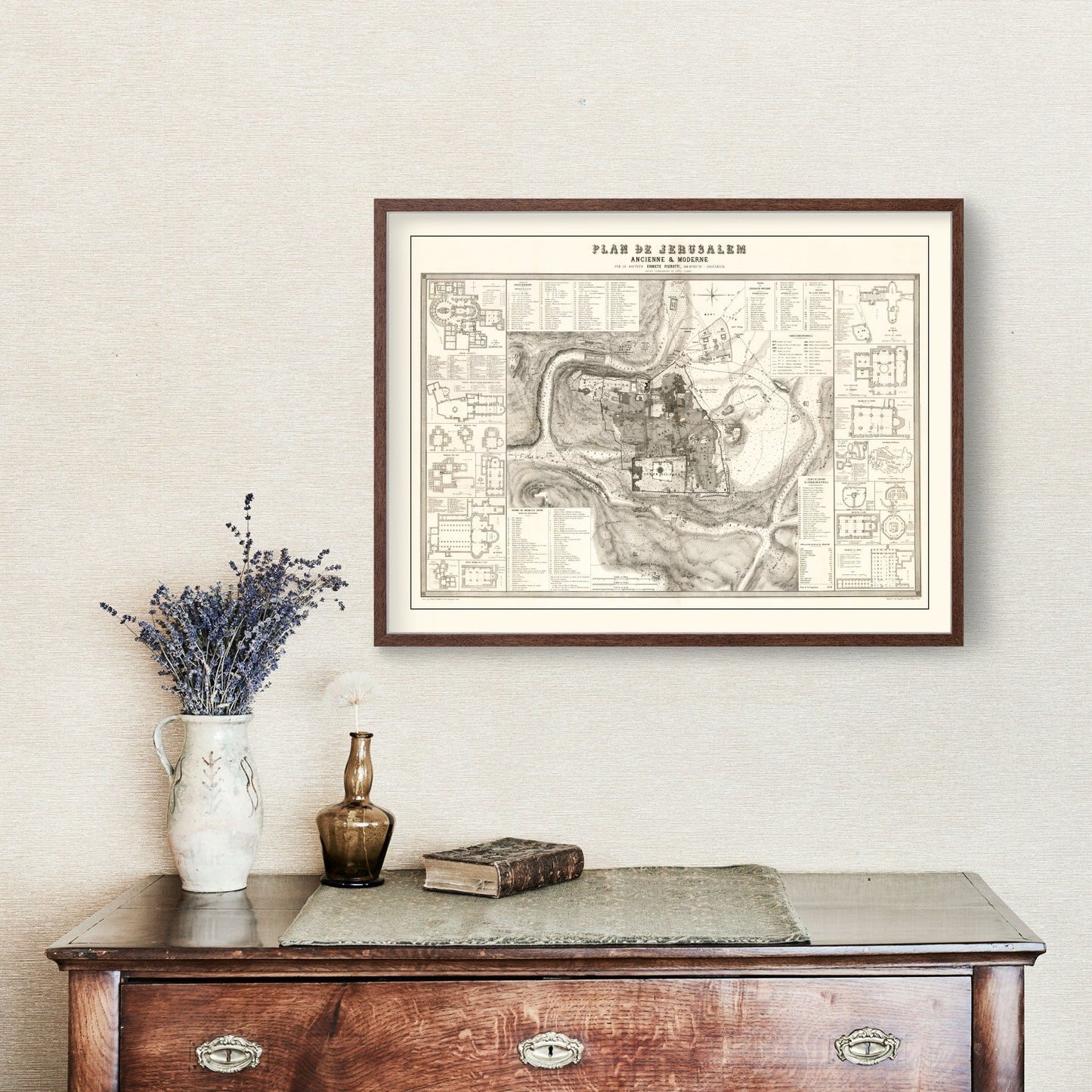 Vintage Map of Jerusalem, Israel, 1860