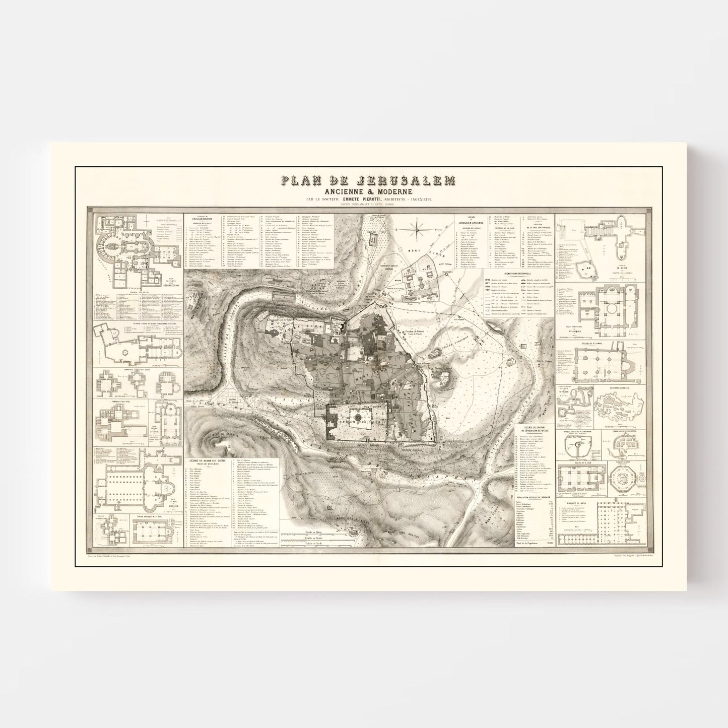 Vintage Map of Jerusalem, Israel, 1860