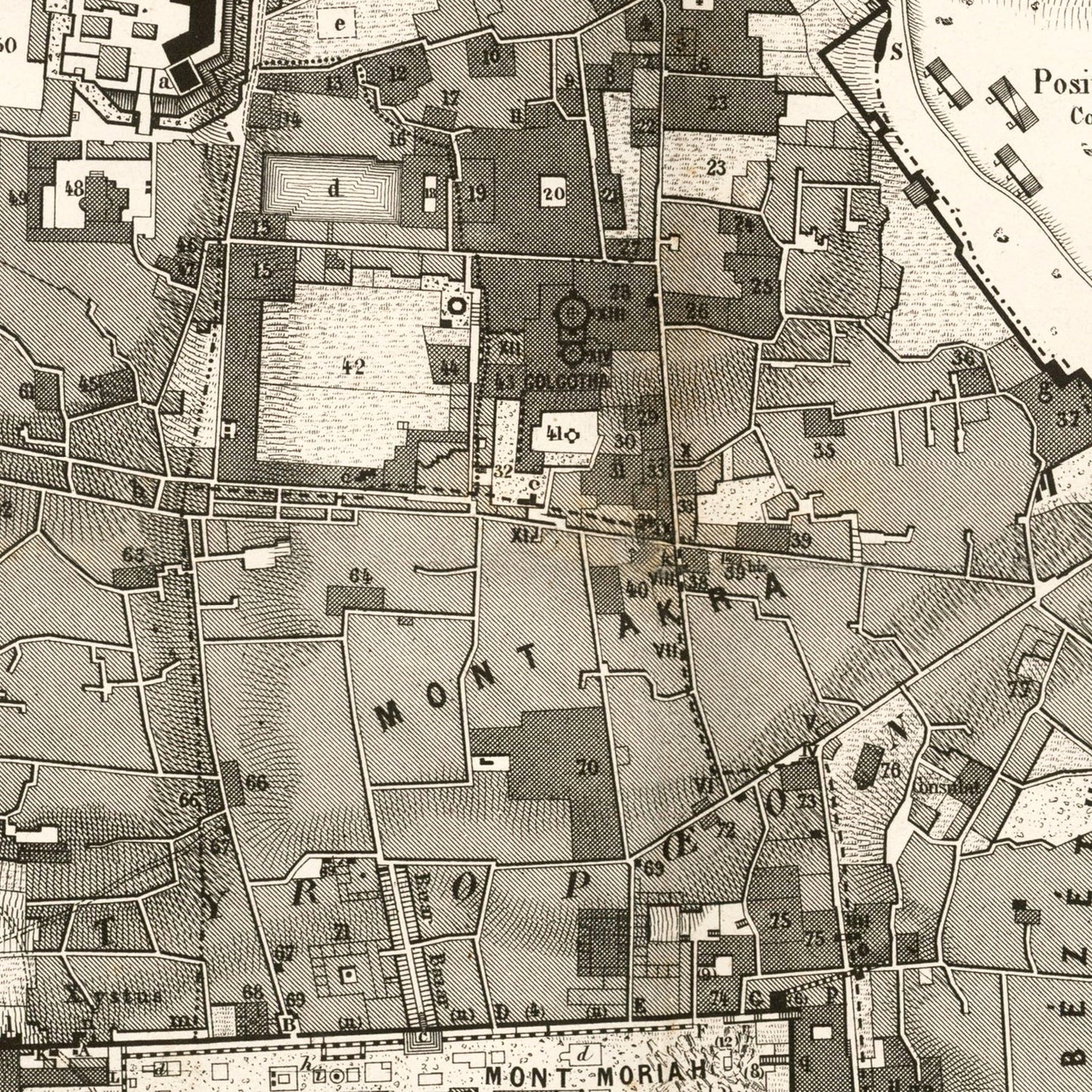 Vintage Map of Jerusalem, Israel, 1860