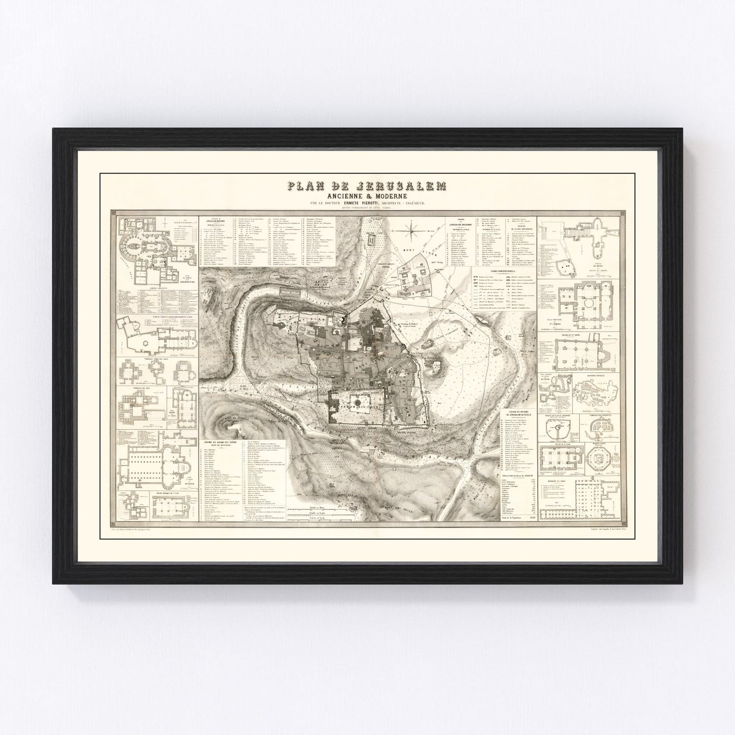 Vintage map of Jerusalem, Israel, 1860