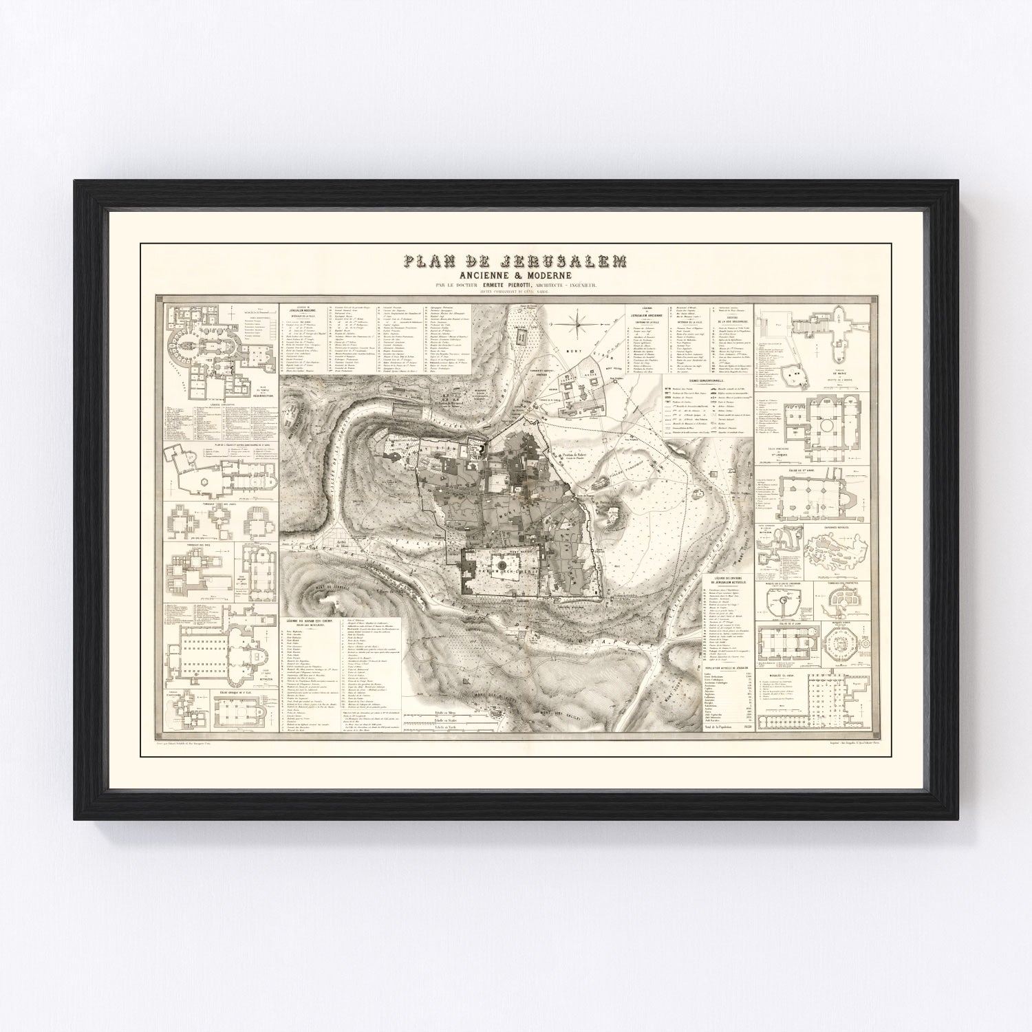 Vintage map of Jerusalem, Israel, 1860