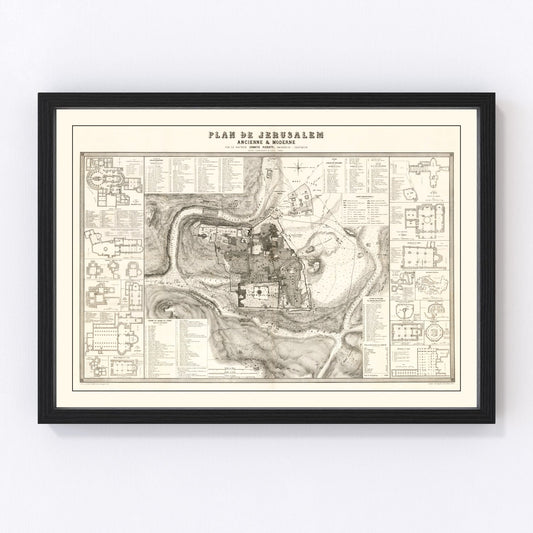 Vintage map of Jerusalem, Israel, 1860