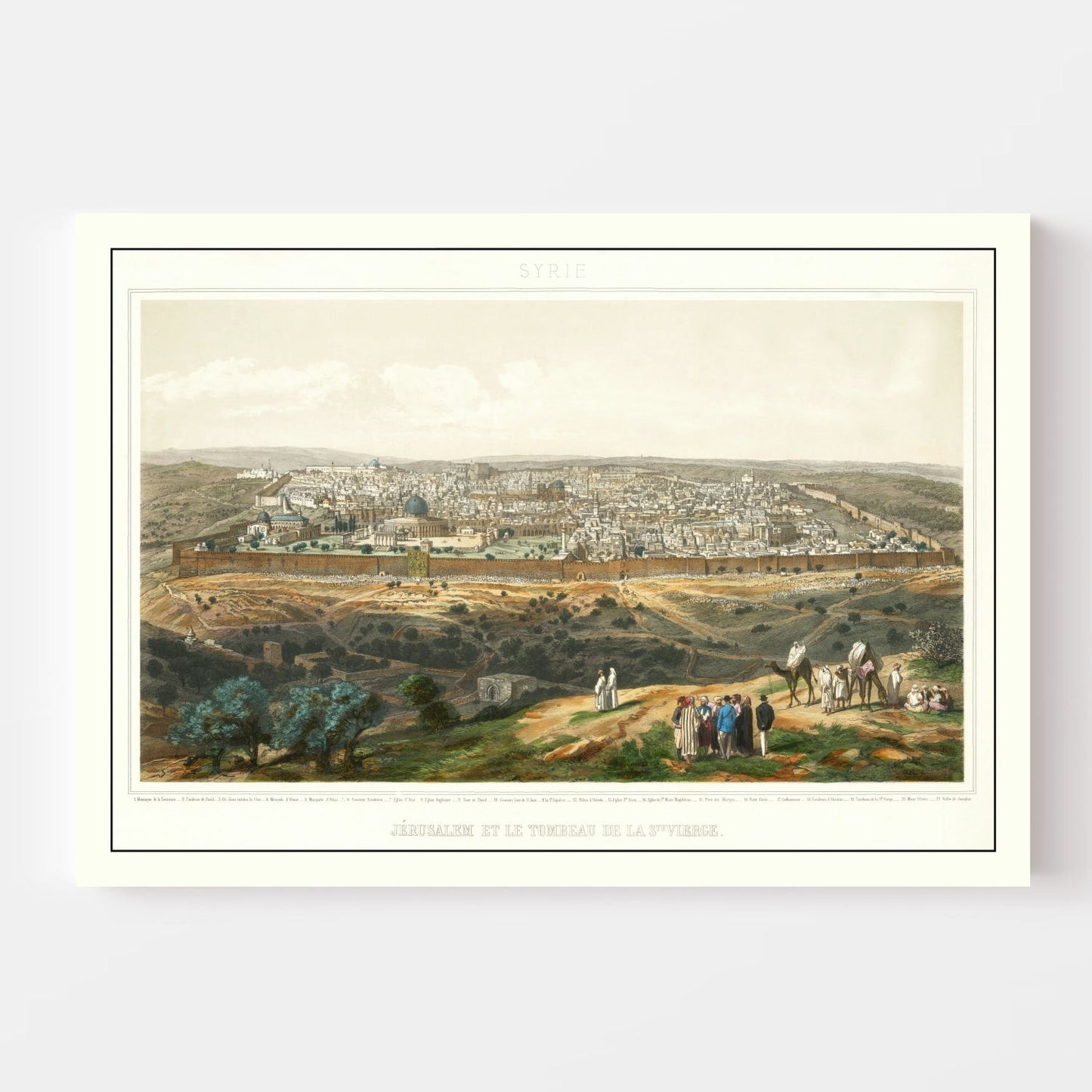 Vintage Map of Jerusalem, Israel, 1875