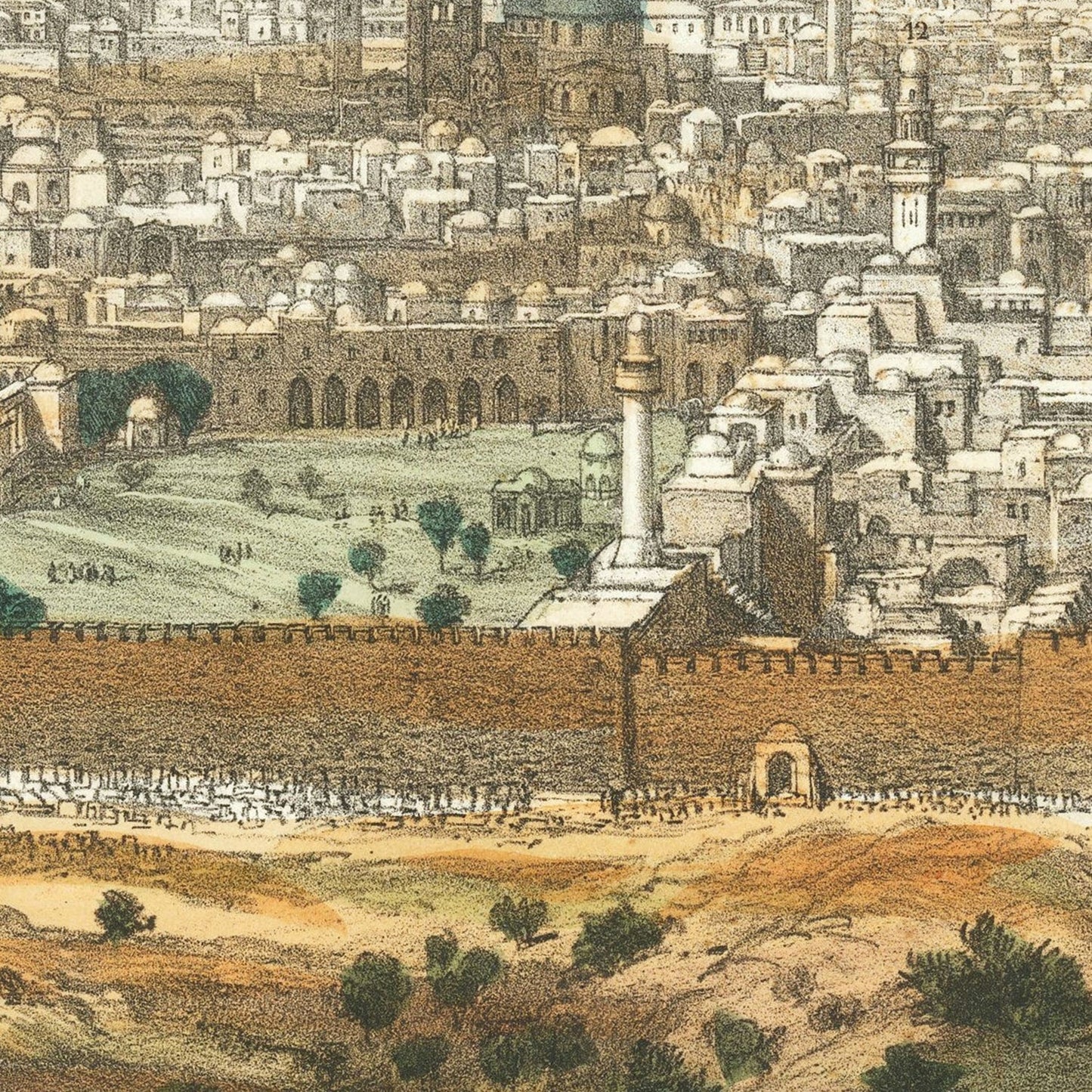 Vintage Map of Jerusalem, Israel, 1875