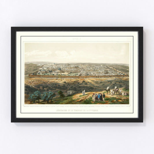 Vintage map of Jerusalem, Israel, 1875