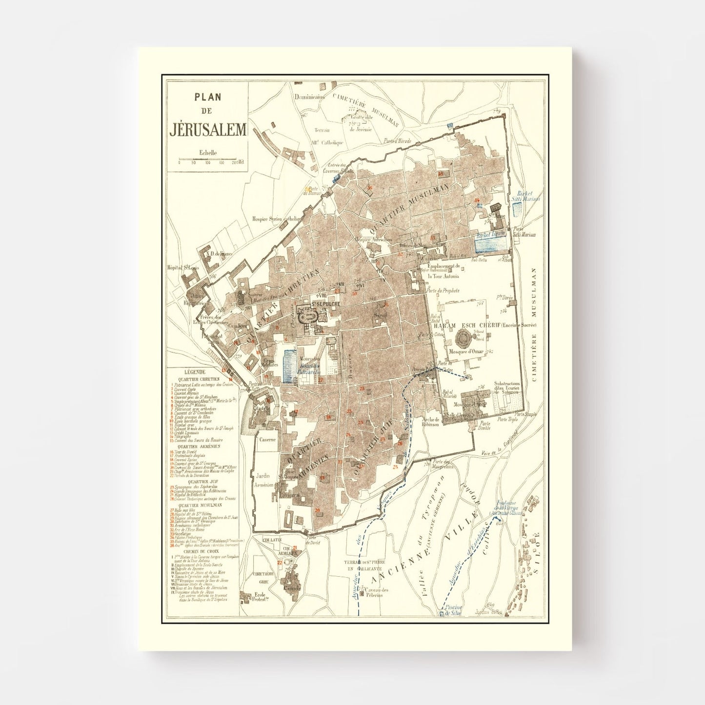 Vintage Map of Jerusalem, Israel, 1900