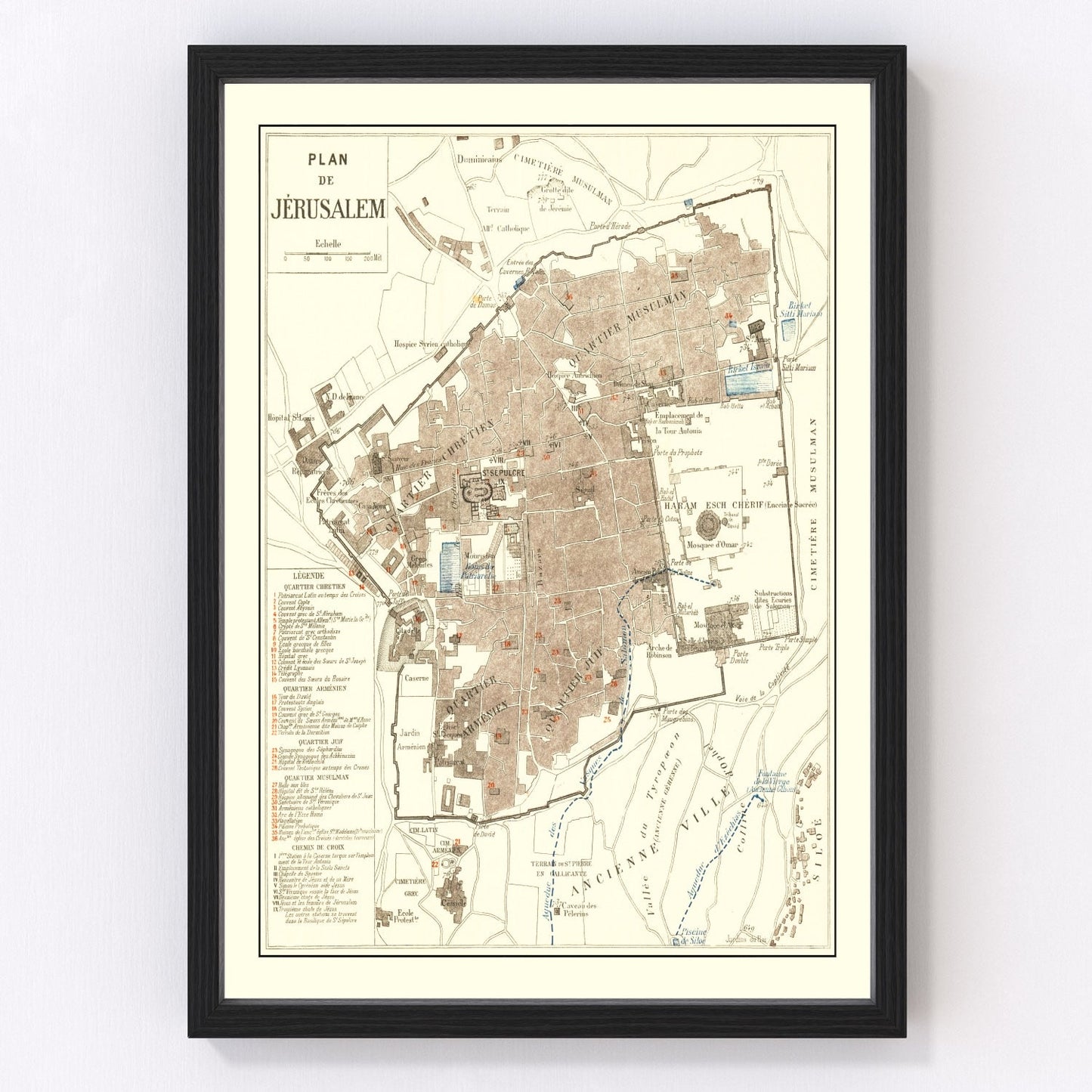Vintage map of Jerusalem, Israel, 1900