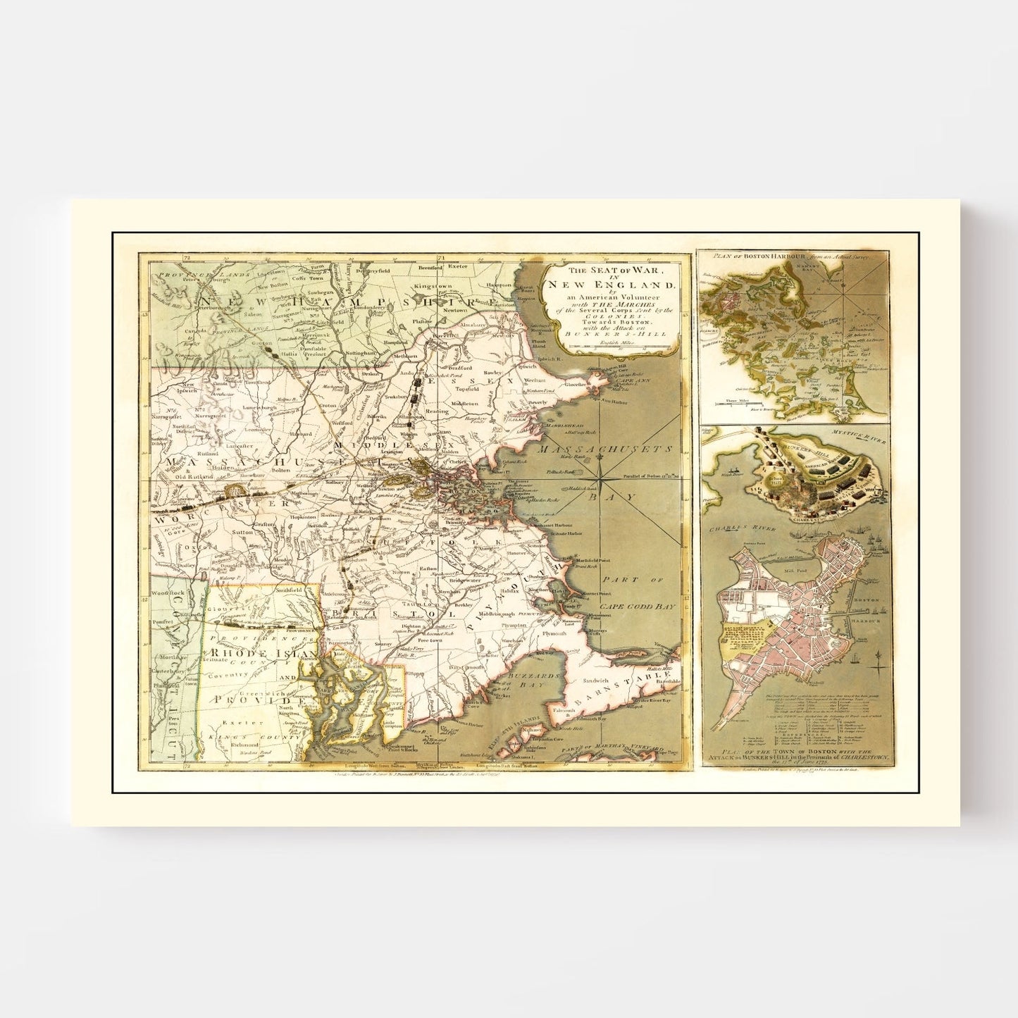 Vintage Map of the Seat of War in New England, 1775
