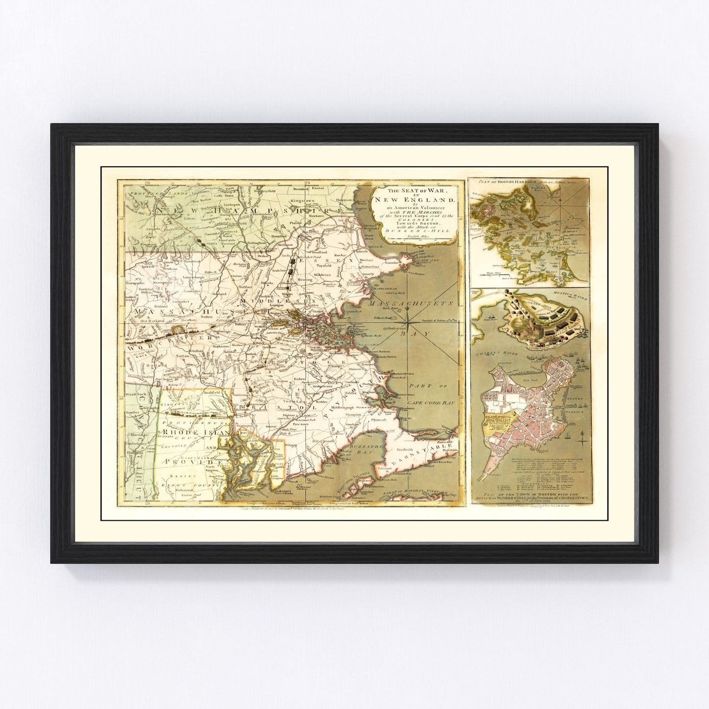 vintage map of the seat of war in New England, 1775