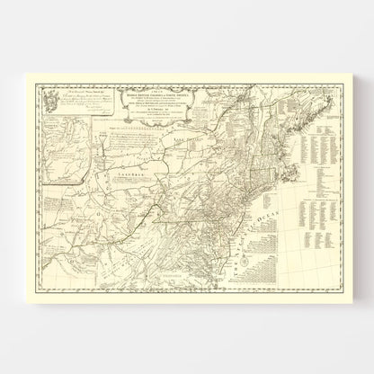 Vintage Map of the Middle British Colonies in North America, 1755