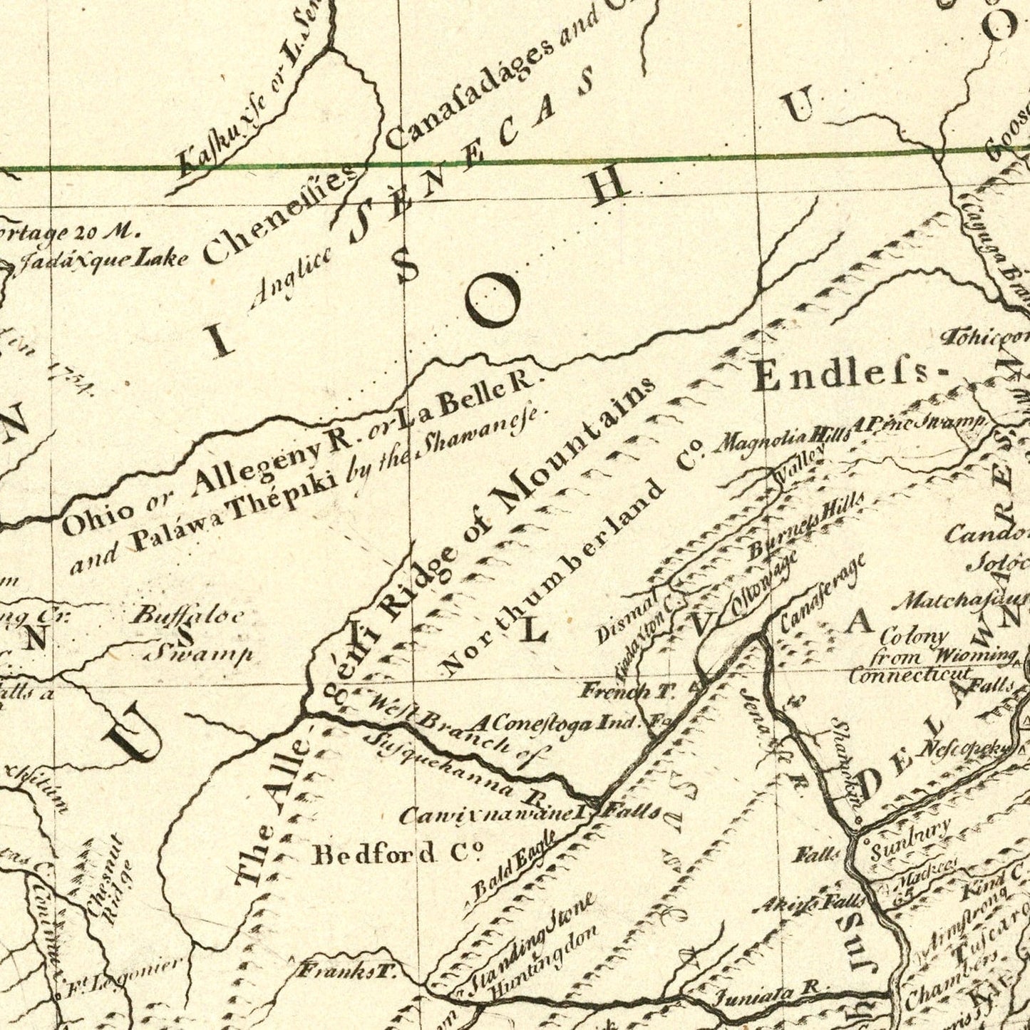 Vintage Map of the Middle British Colonies in North America, 1755