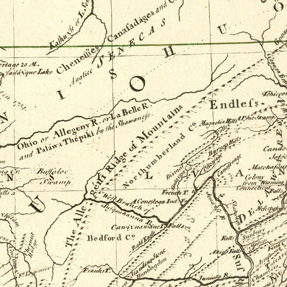 Vintage Map of the Middle British Colonies in North America, 1755