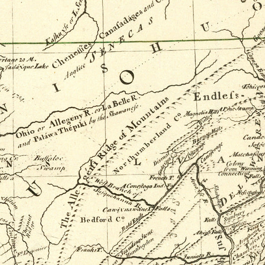 Vintage Map of the Middle British Colonies in North America, 1755