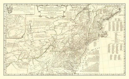 Vintage Map of the Middle British Colonies in North America, 1755