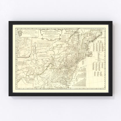 vintage map of the Middle British Colonies in North America, 1755