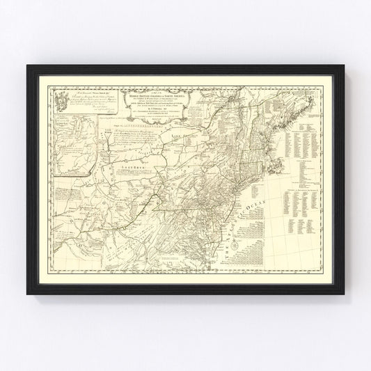 vintage map of the Middle British Colonies in North America, 1755