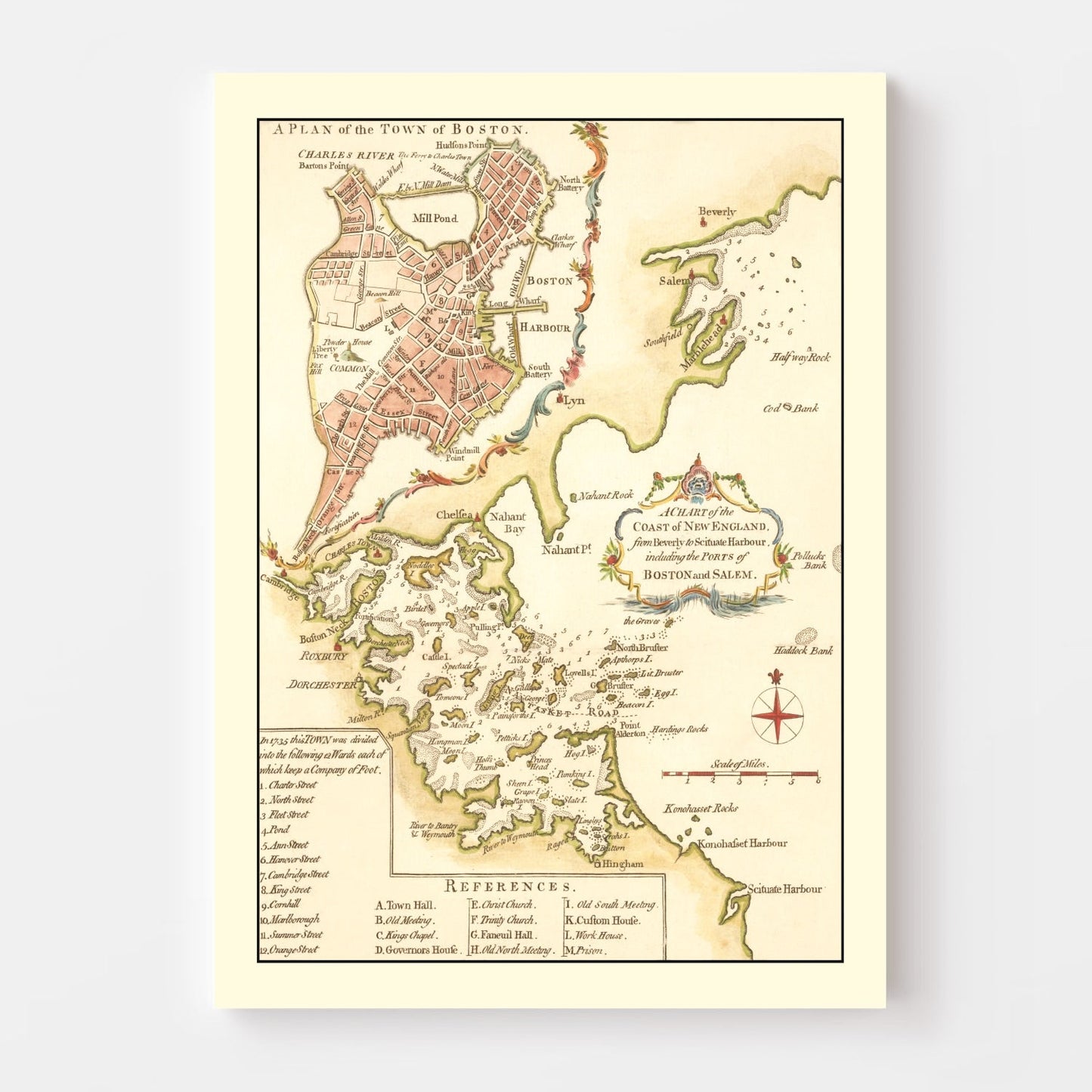 Vintage Map of Boston, Massachusetts, 1774