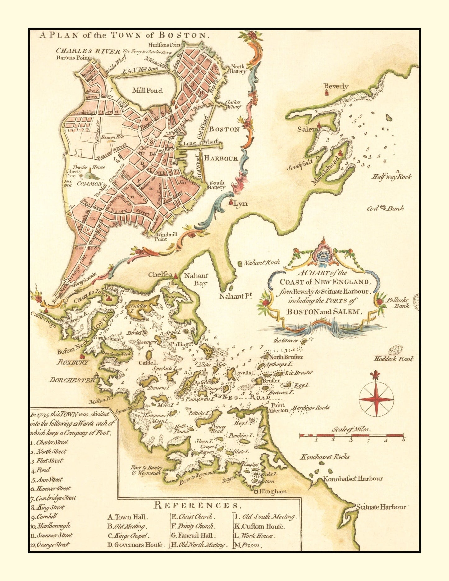 Vintage Map of Boston, Massachusetts, 1774