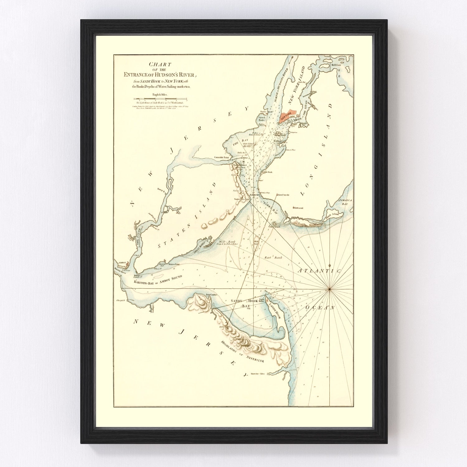 Vintage map of the entrance of the Hudson River, 1776