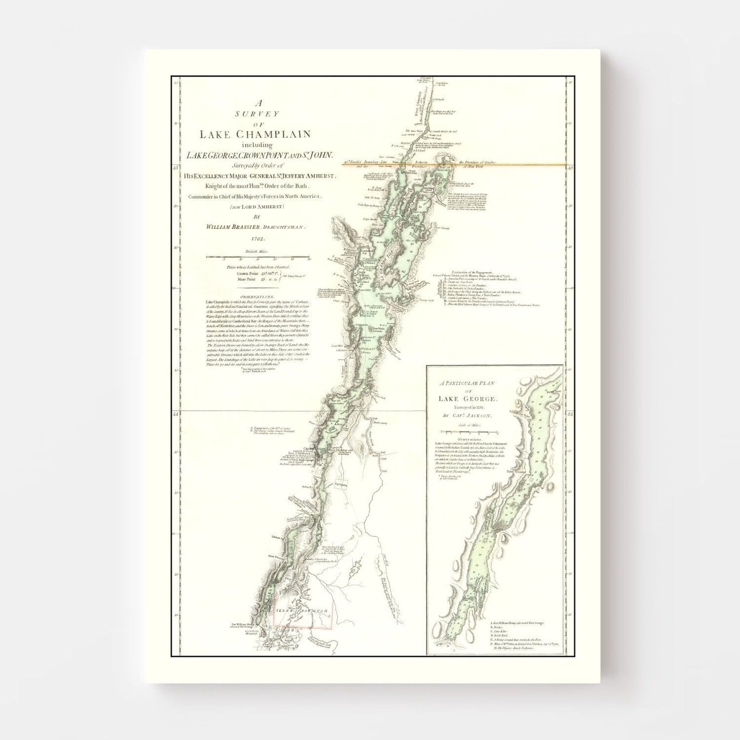 Vintage Lake Champlain Map, 1776