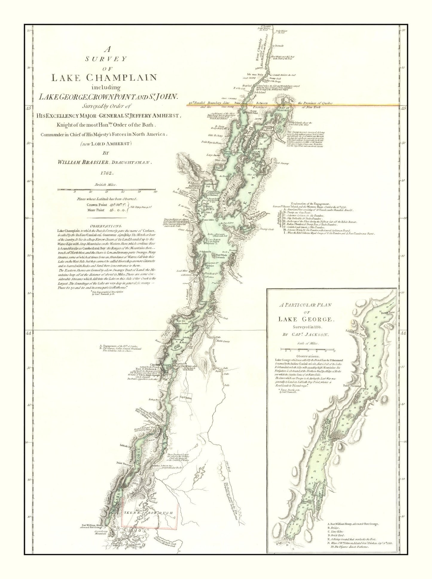 Vintage Lake Champlain Map, 1776