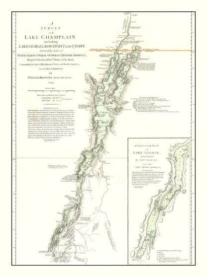 Vintage Lake Champlain Map, 1776