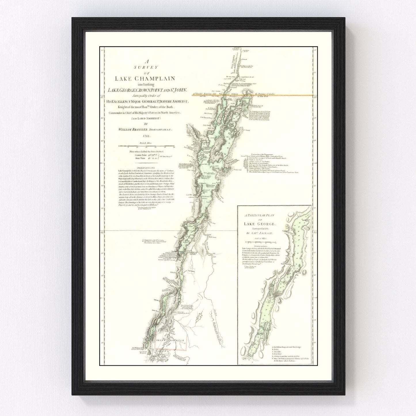 Vintage Revolutionary War map of Lake Champlain fortifications, 1776