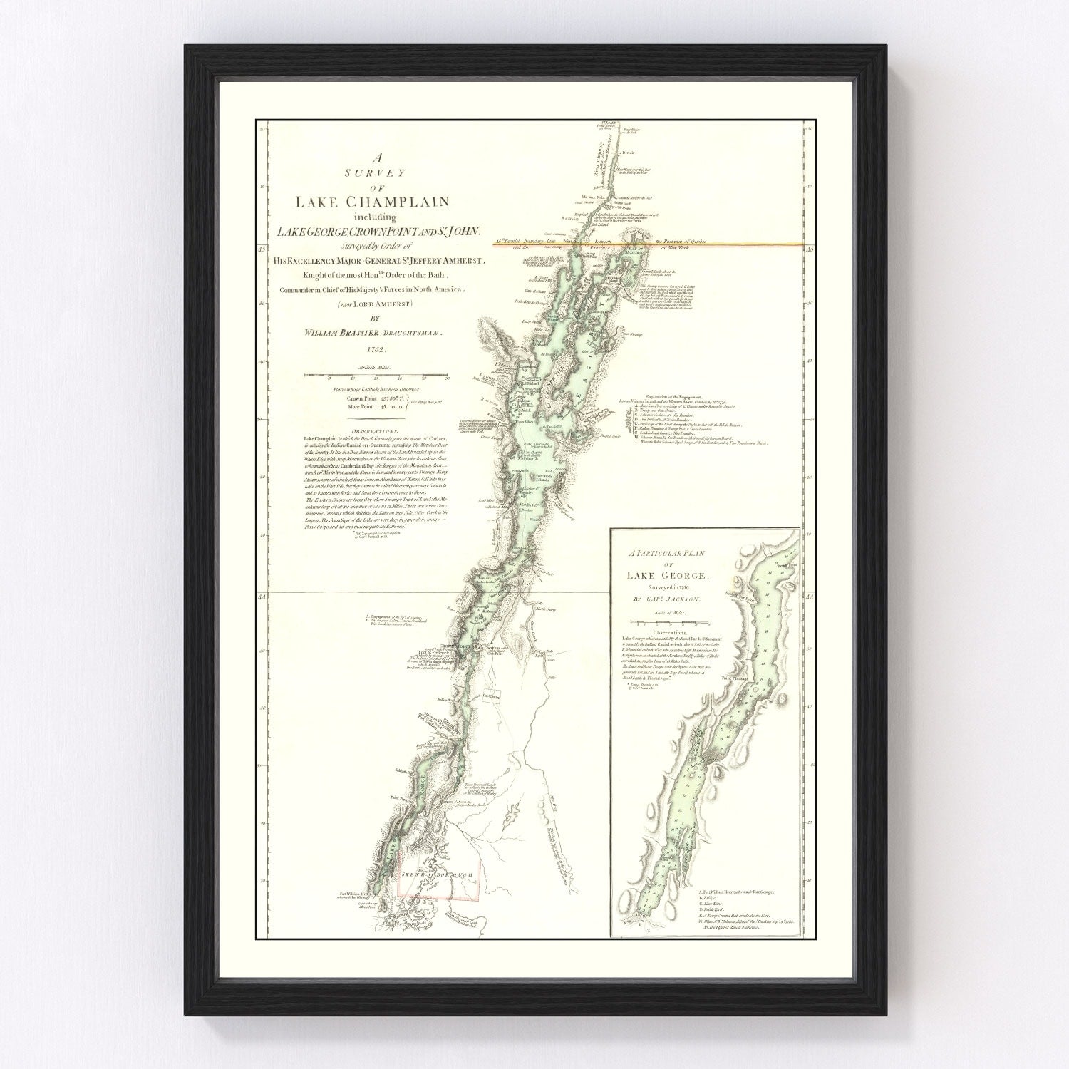 Vintage Revolutionary War map of Lake Champlain fortifications, 1776