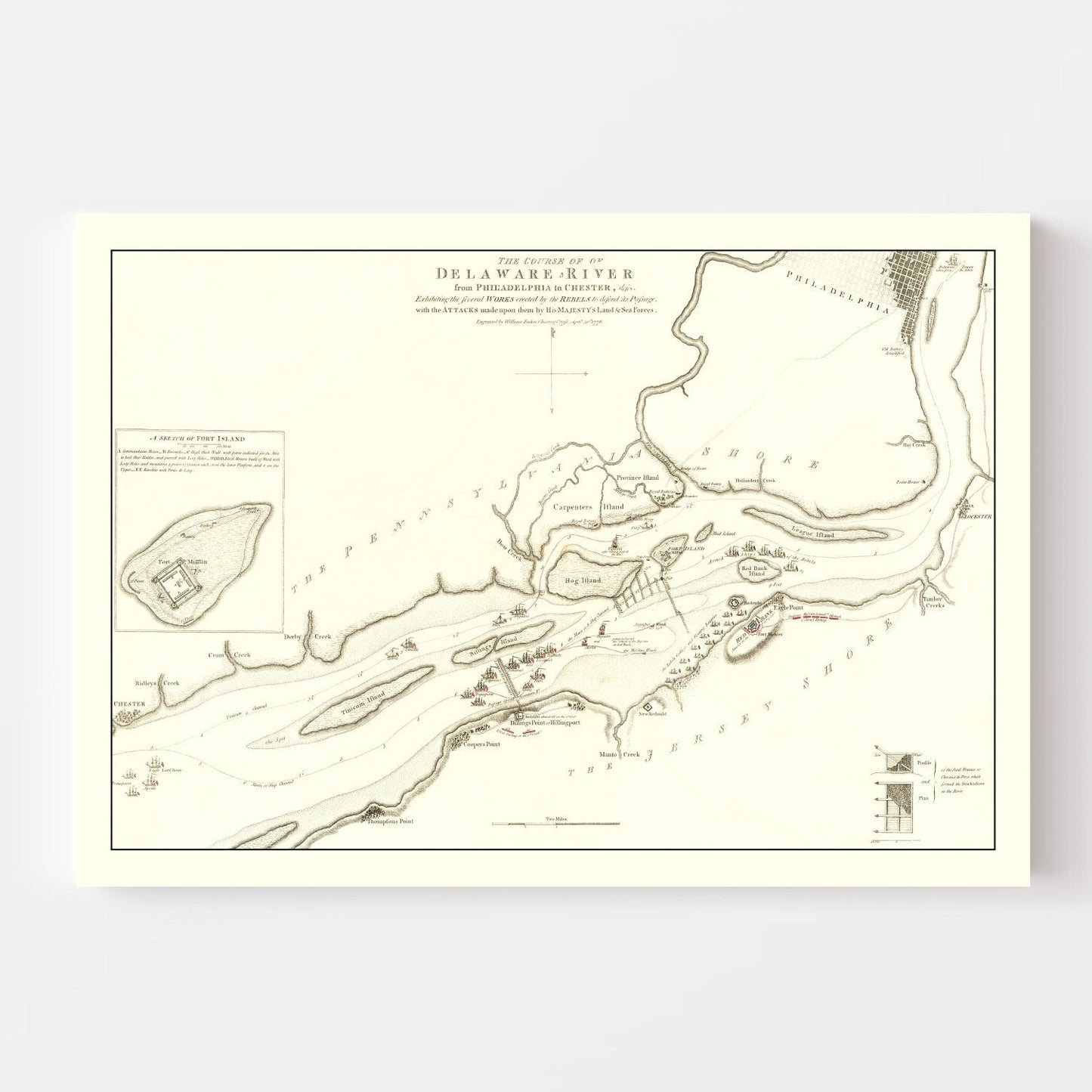 Vintage Revolutionary War Battle Map, 1778
