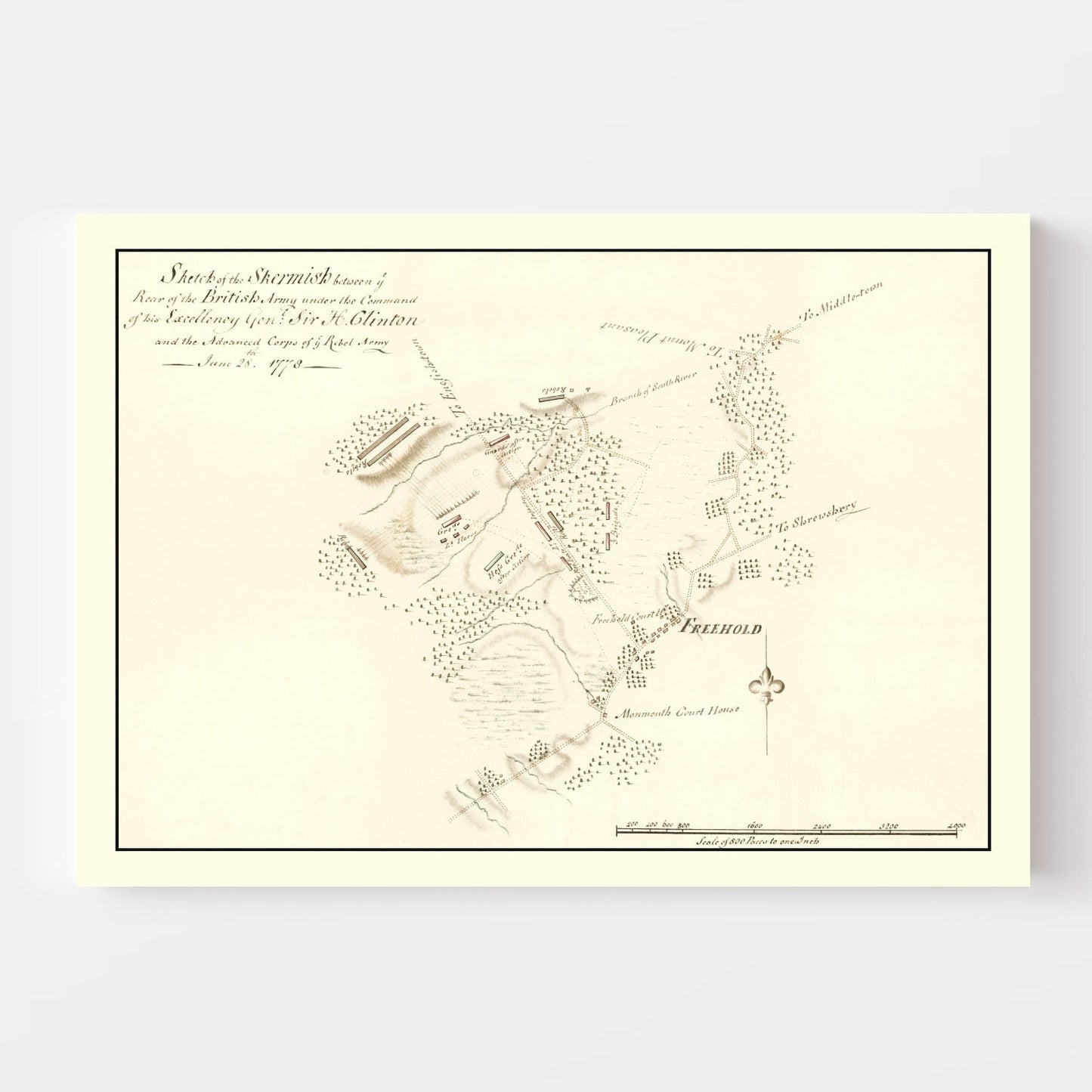 Vintage Battle of Monmouth Map, 1778