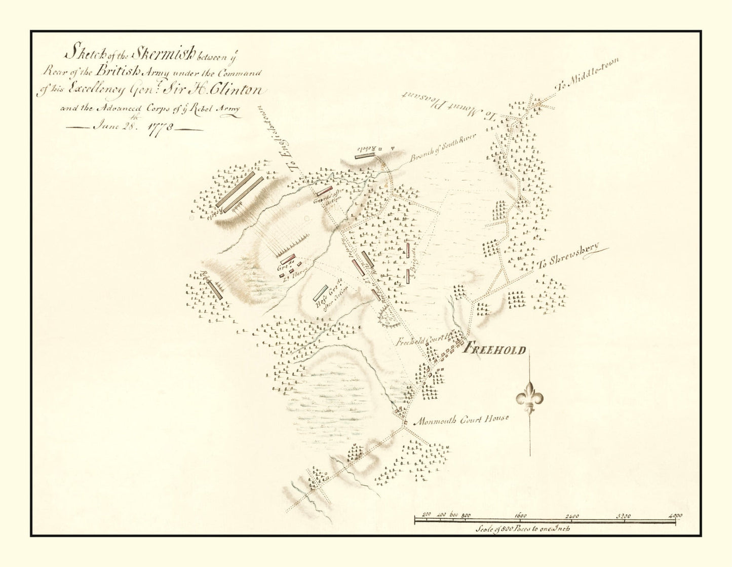 Vintage Battle of Monmouth Map, 1778