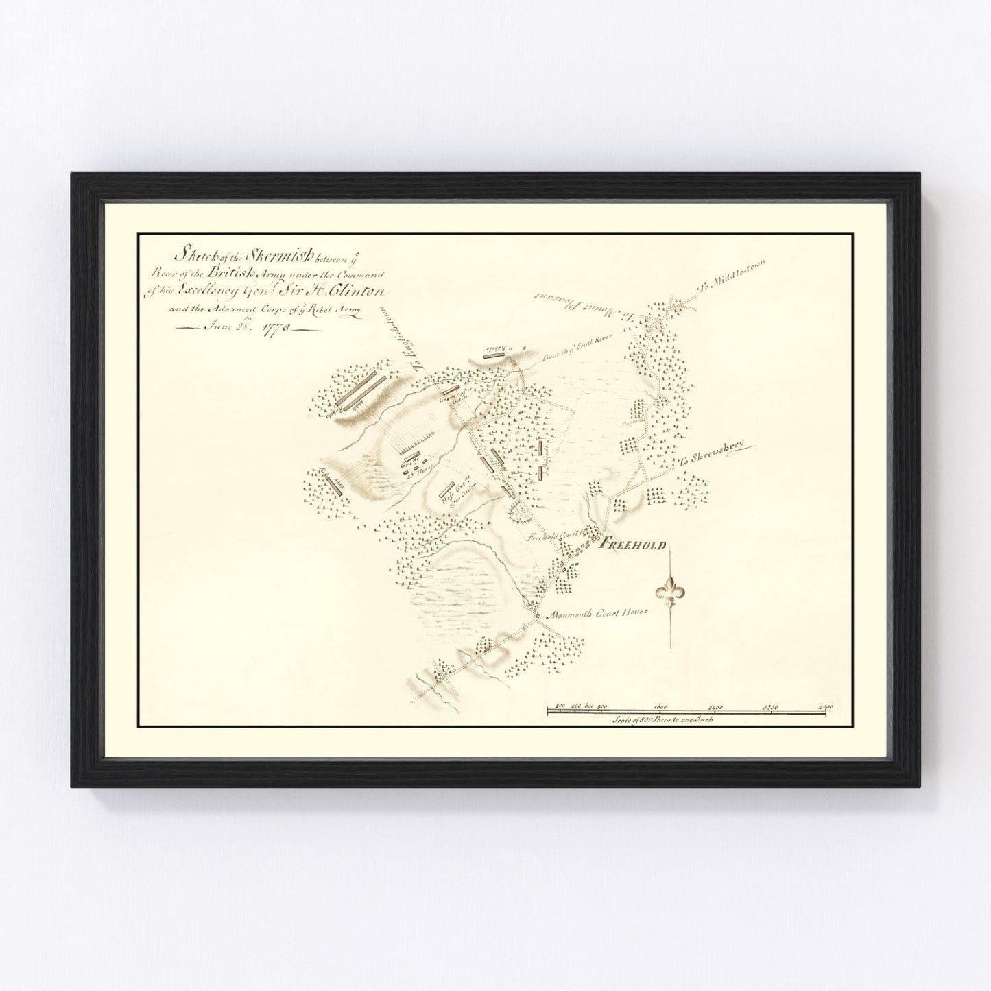 Vintage map of the Battle of Monmouth, 1778
