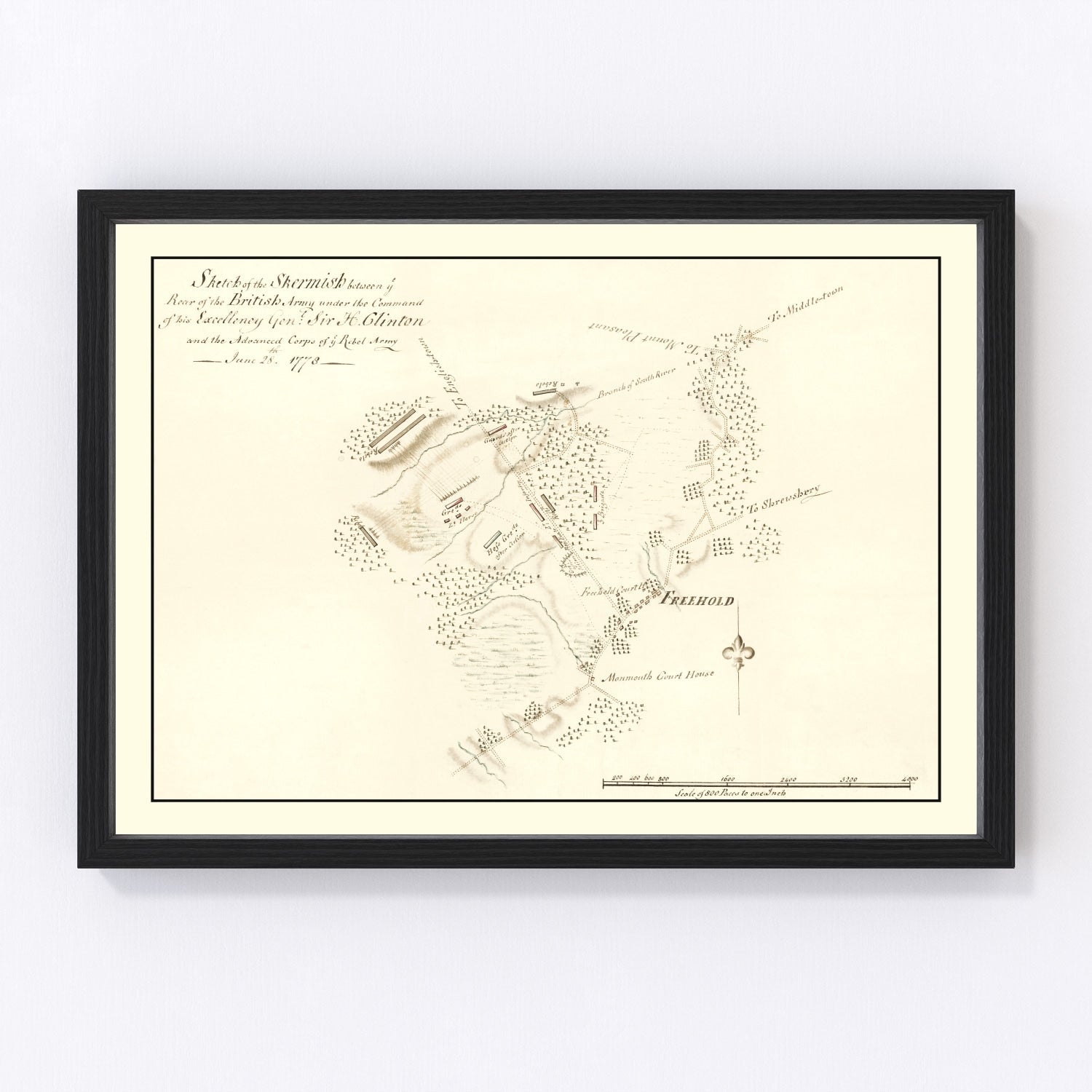 Vintage map of the Battle of Monmouth, 1778