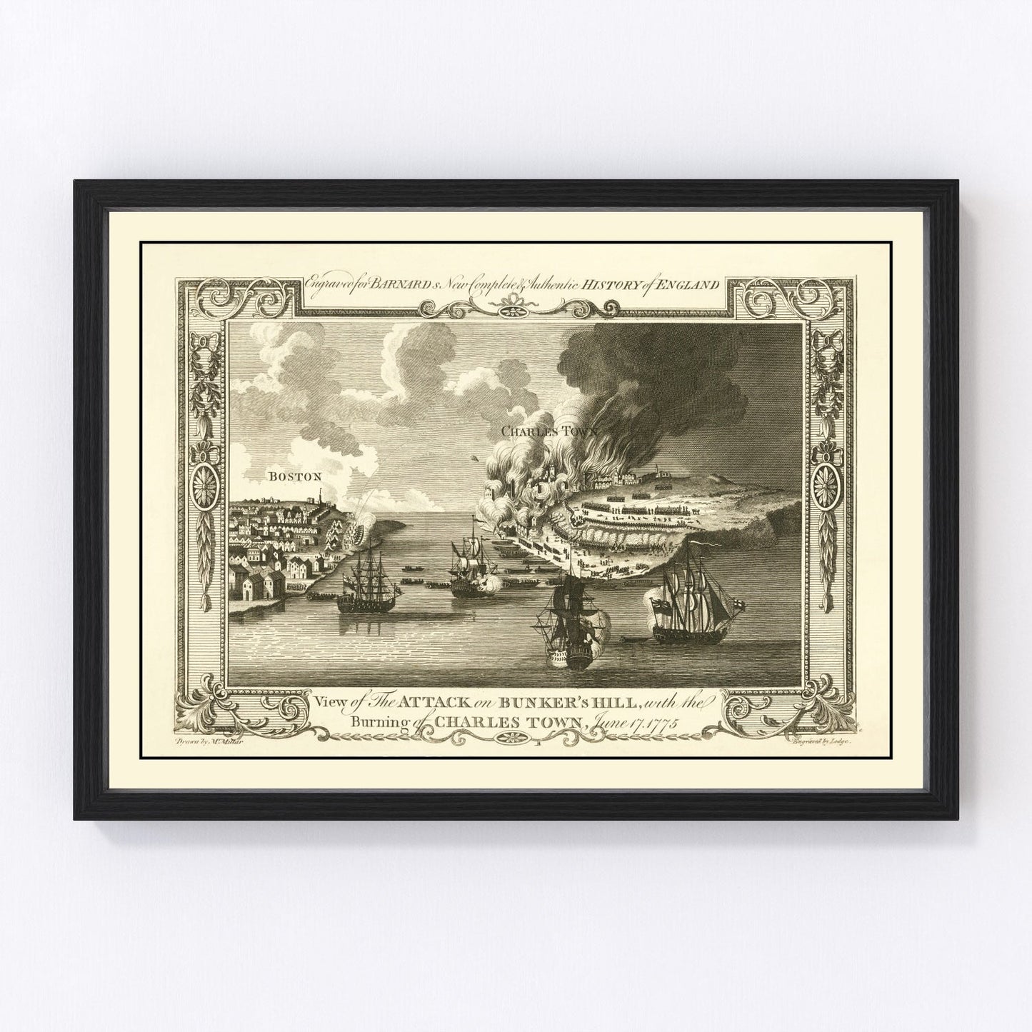 Vintage map of the Battle of Bunker Hill, 1775 - Revolutionary War troop positions print