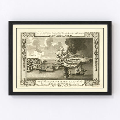 Vintage map of the Battle of Bunker Hill, 1775 - Revolutionary War troop positions print